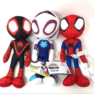 Set of 3 Spidey & Amazing Friends Ghost Spider, Spiderman, Miles Morales Plush